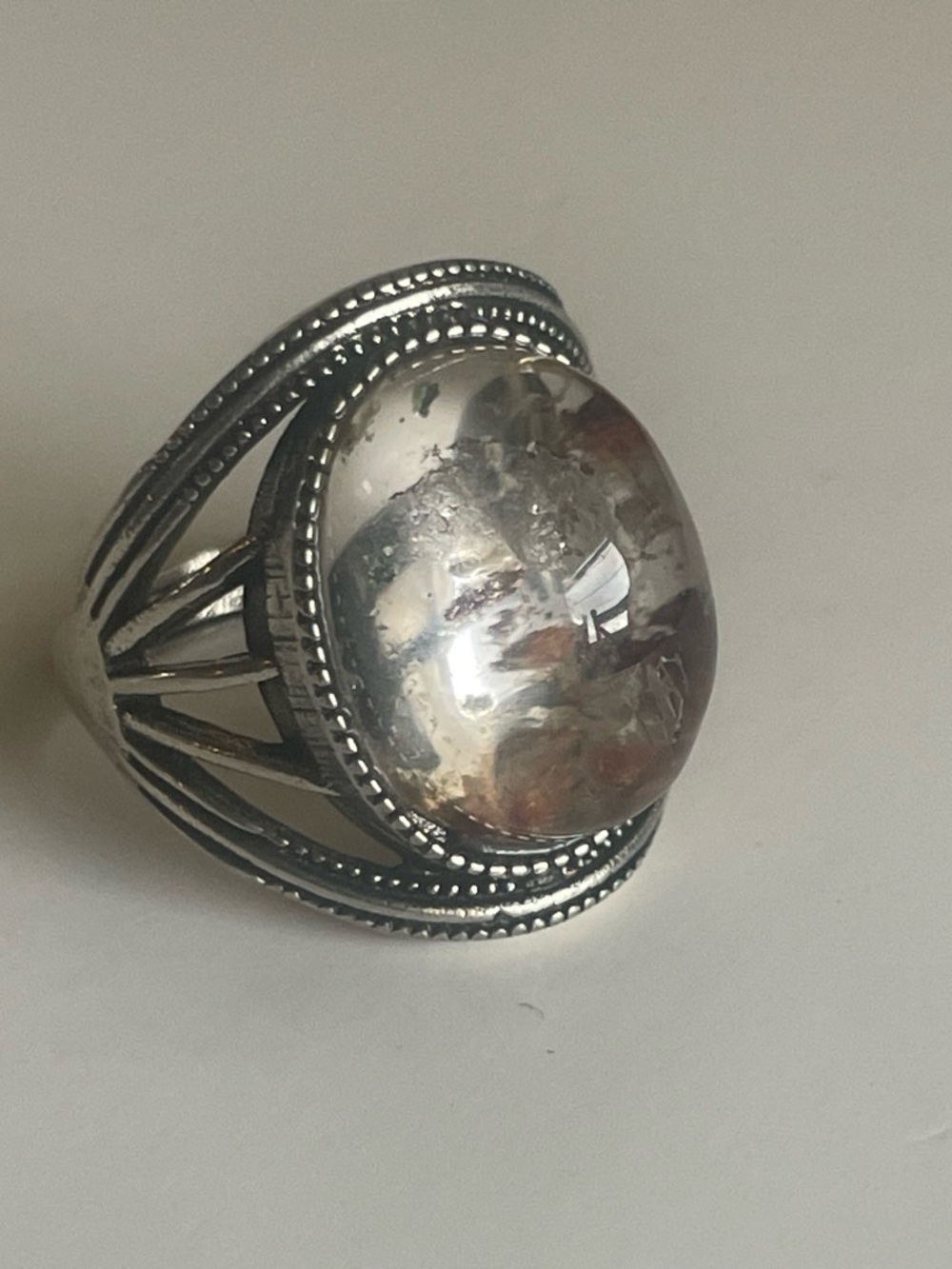 Sterling Silver Clear Crystal Dome Statement Ring# 6 or Adjustable.